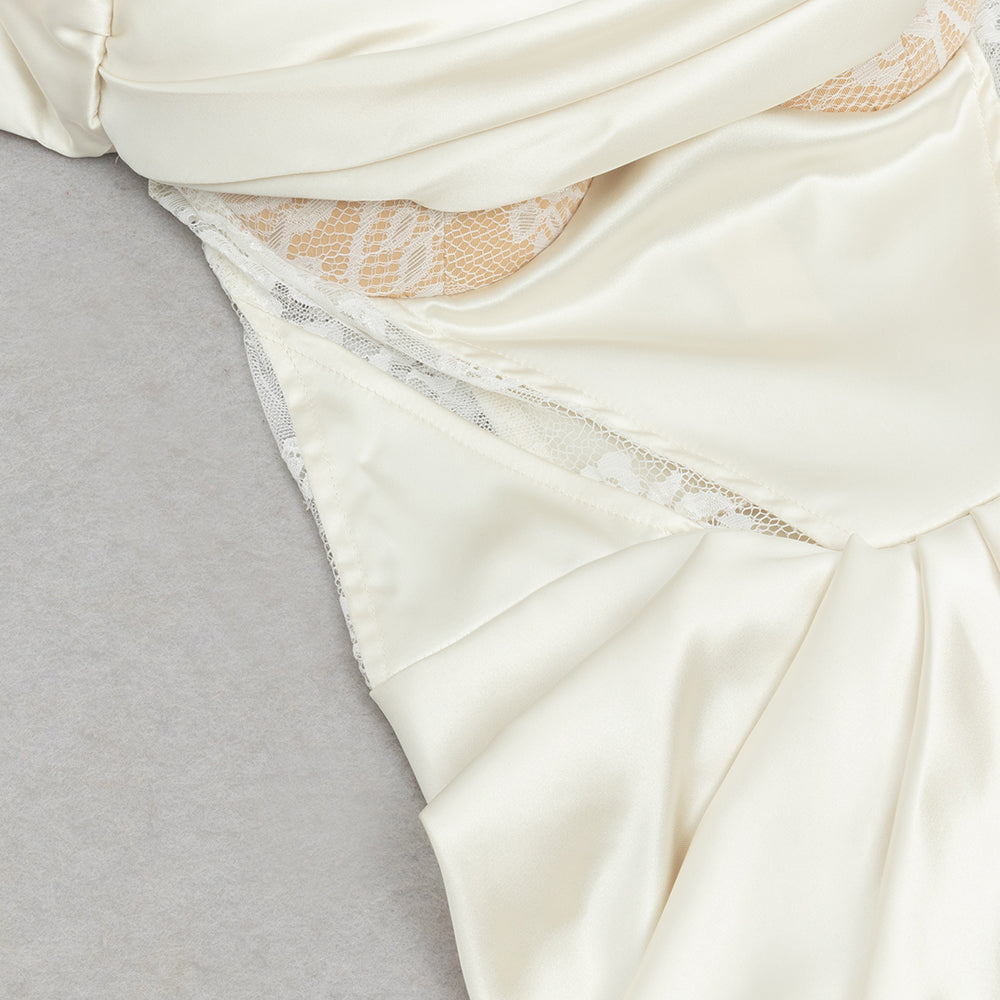 AIIZIE CAMILLE WHITE SATIN CORSET OFF SHOULDER GOWN - product image