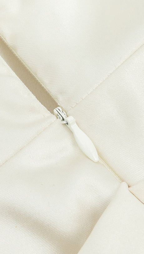 CAMILLE WHITE SATIN CORSET OFF SHOULDER GOWN