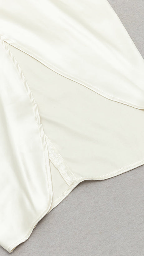 CAMILLE WHITE SATIN CORSET OFF SHOULDER GOWN