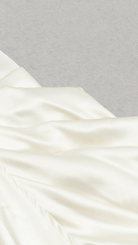 CAMILLE WHITE SATIN CORSET OFF SHOULDER GOWN