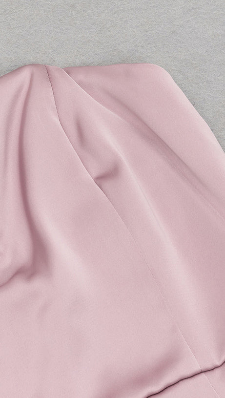 YETTA DUSTY PINK OFF-SHOULDER SLEEVELESS RUCHED GOWNS