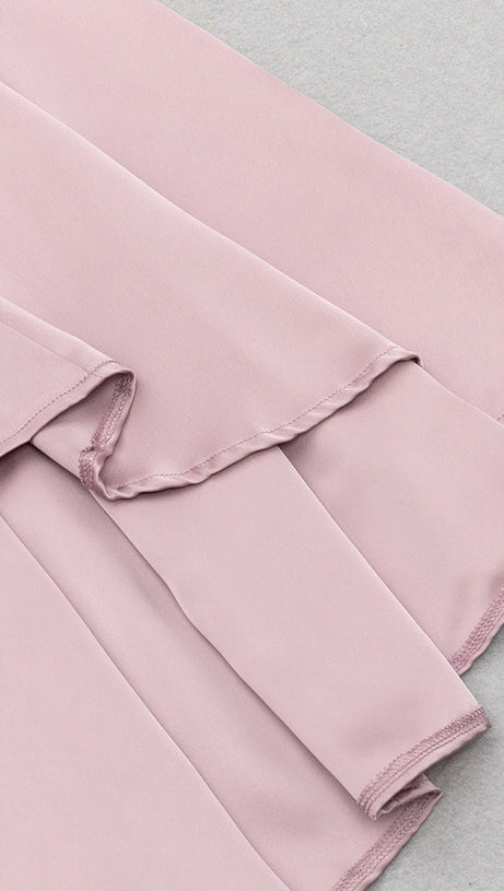 YETTA DUSTY PINK OFF-SHOULDER SLEEVELESS RUCHED GOWNS