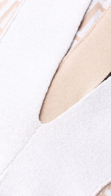 MONOGRAM-PATTERN LONG-SLEEVE DRESS IN BEIGE