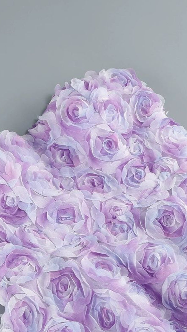 AIIZIE 3D ROSE FLOWER STRAPLESS MIDI DRESS IN PURPLE - product image