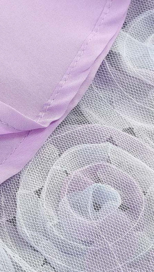 AIIZIE 3D ROSE FLOWER STRAPLESS MIDI DRESS IN PURPLE - product image