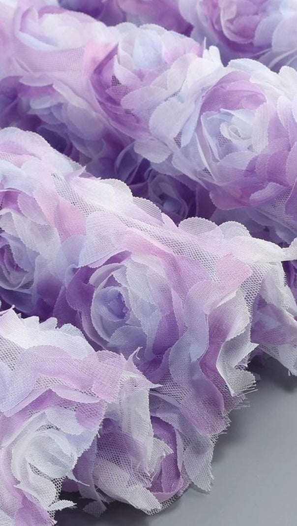 AIIZIE 3D ROSE FLOWER STRAPLESS MIDI DRESS IN PURPLE - product image