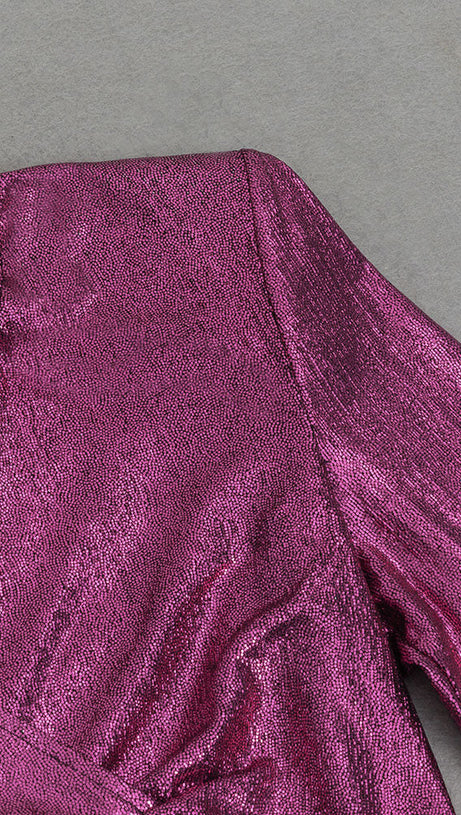 LONG SLEEVE RUCHED MAXI DRESS HOT PINK