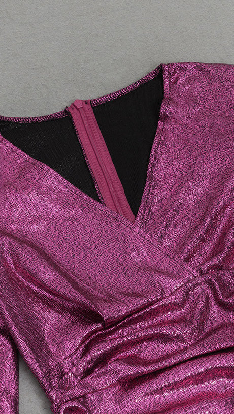 LONG SLEEVE RUCHED MAXI DRESS HOT PINK