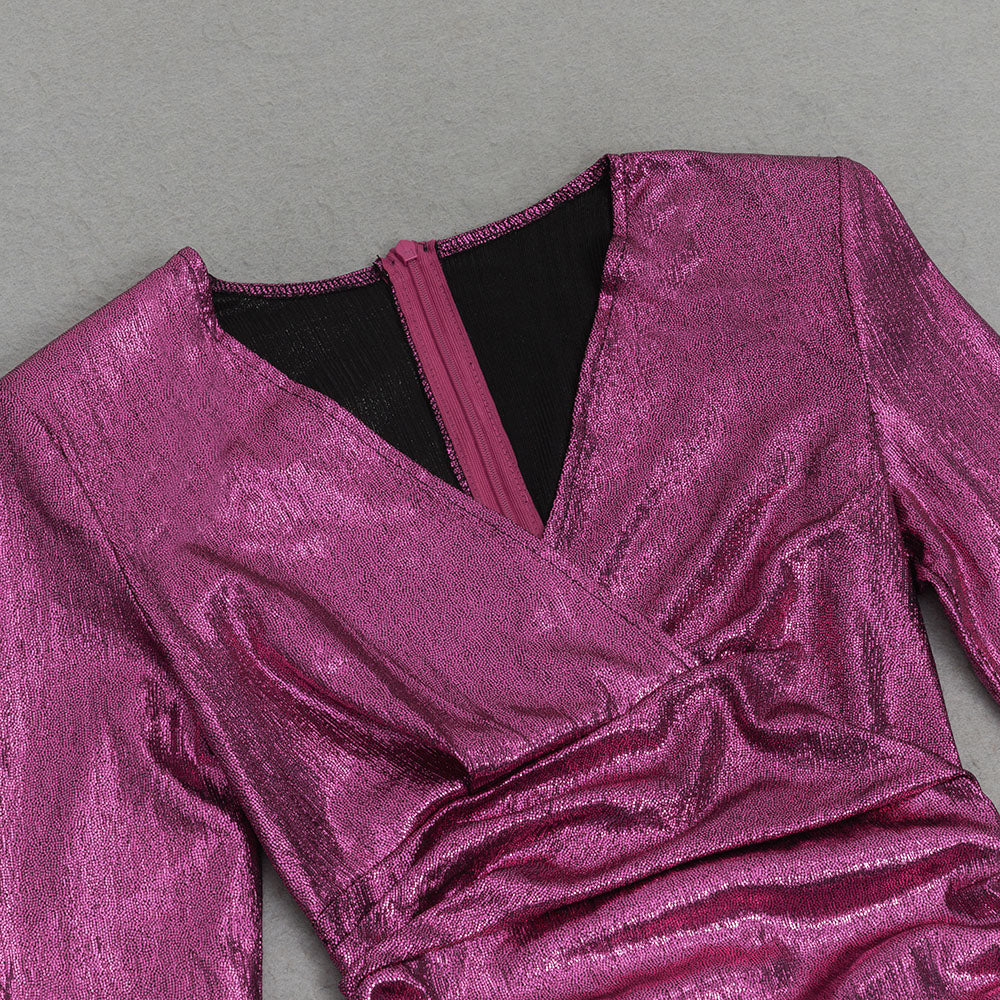 AIIZIE LONG SLEEVE RUCHED MAXI DRESS HOT PINK - product image