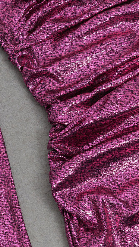 LONG SLEEVE RUCHED MAXI DRESS HOT PINK