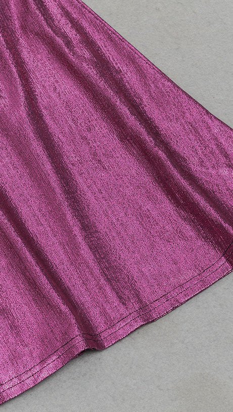 LONG SLEEVE RUCHED MAXI DRESS HOT PINK