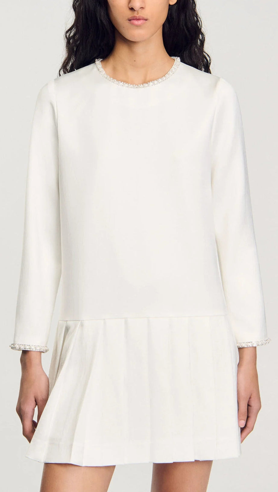 SHORT SATIN-EFFECT BEADED DRESS