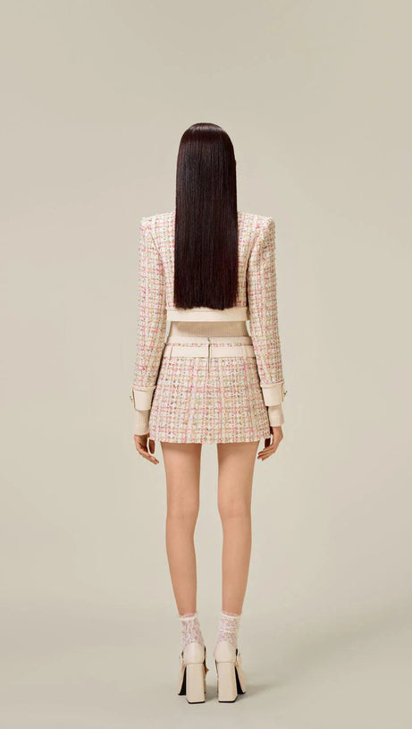 CARLIN PATCHWORK TWEED JACKET IN PINK