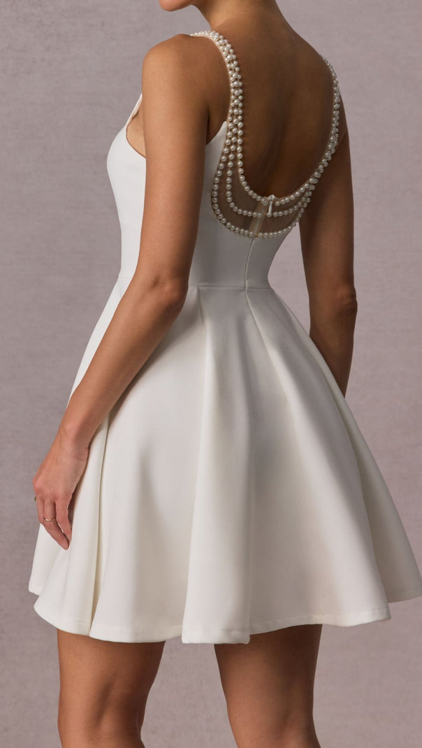 AIIZIE CAMILLE OPEN BACK PEARL EMBELISHED MINI DRESS IN WHITE - product image
