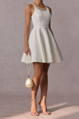camille Open Back Pearl Embelished Mini Dress in white