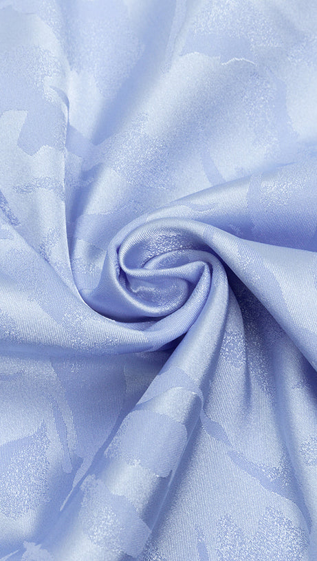 BLUE RUCHED JACQUARD ONE SHOULDER LONG SLEEVE MIDI DRESS