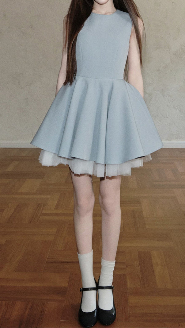 AIIZIE CAROL MESH STITCHING SLEEVELESS TUTU DRESS IN BLUE - product image