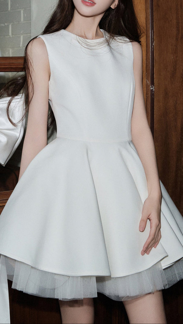 AIIZIE CAROL MESH STITCHING SLEEVELESS TUTU DRESS IN WHITE - product image
