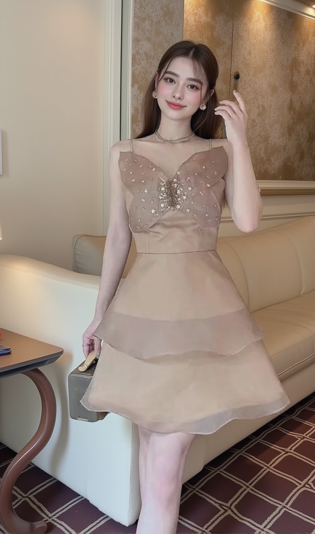 BOW DIAMOND-EMBELLISHED STRAP MINI DRESS