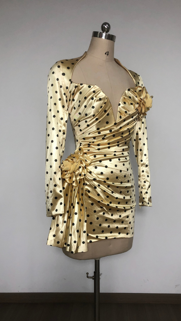 AIIZIE JENNY POLKA DOTS SATIN MINI DRESS IN YELLOW - product image