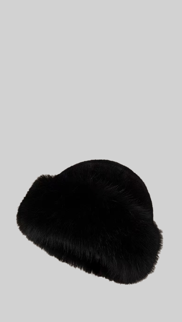 Furry Hat With Wide Brim - Black