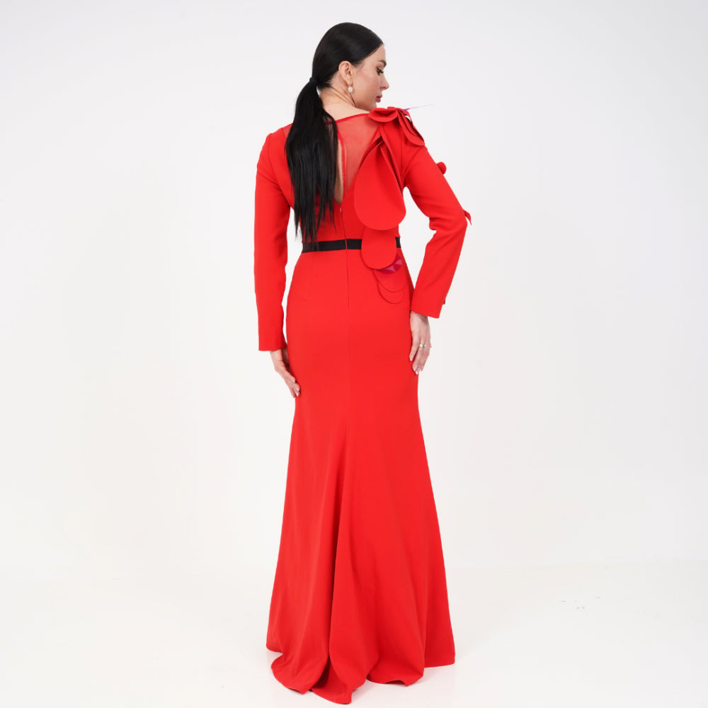 AIIZIE FLORAL BELTED MAXI DRESS IN RED - product image