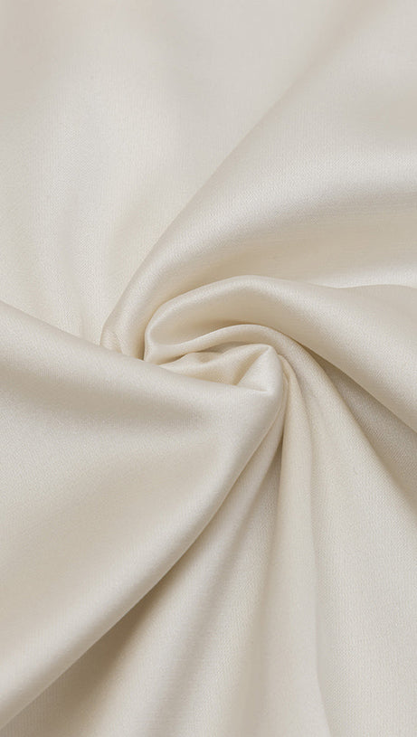 APRICOT SHOULDER RUCHED SATIN DRESS