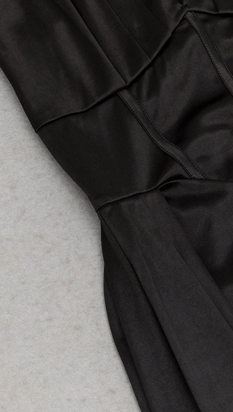 AGNES HALTER DRAPE HIGH SLIT MAXI DRESS IN BLACK