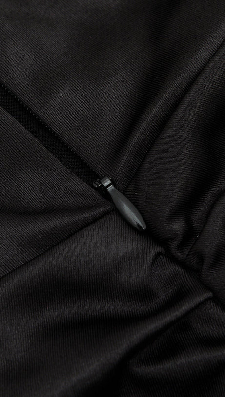 AGNES HALTER DRAPE HIGH SLIT MAXI DRESS IN BLACK