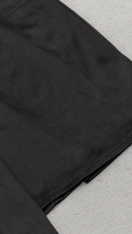 AGNES HALTER DRAPE HIGH SLIT MAXI DRESS IN BLACK