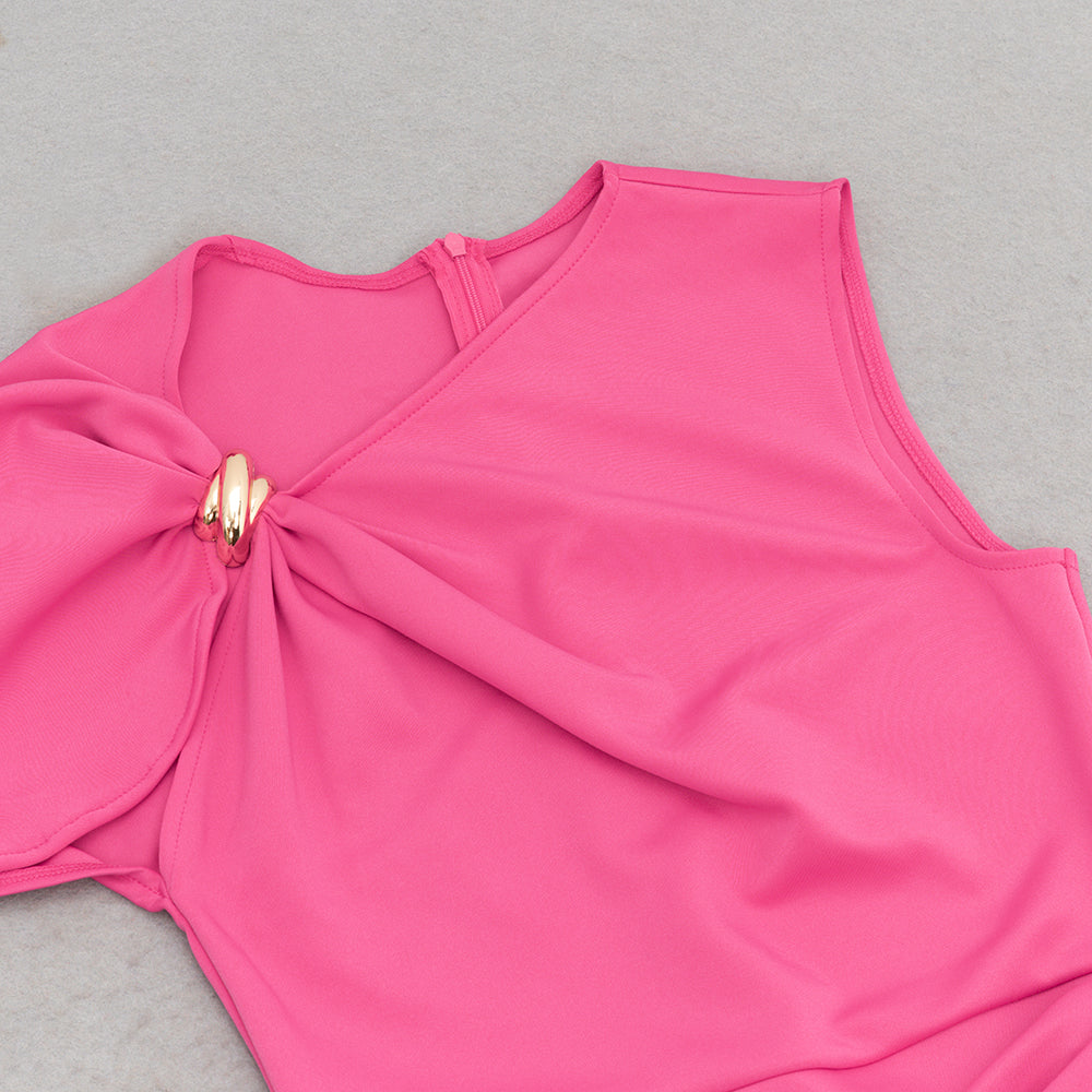 AIIZIE ALANI RUCHED SATIN BODYCON MIDI DRESS IN PINK RED - product image