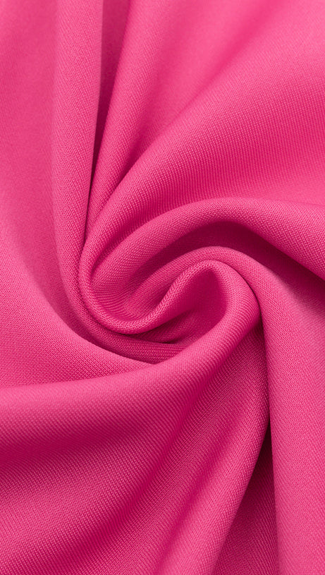 ALANI RUCHED SATIN BODYCON MIDI DRESS IN PINK RED