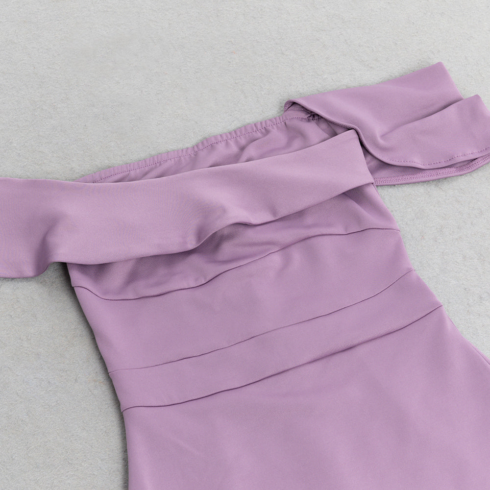 AIIZIE AFRA OFF SHOULDER BODYCON MAXI DRESS IN PURPLE - product image