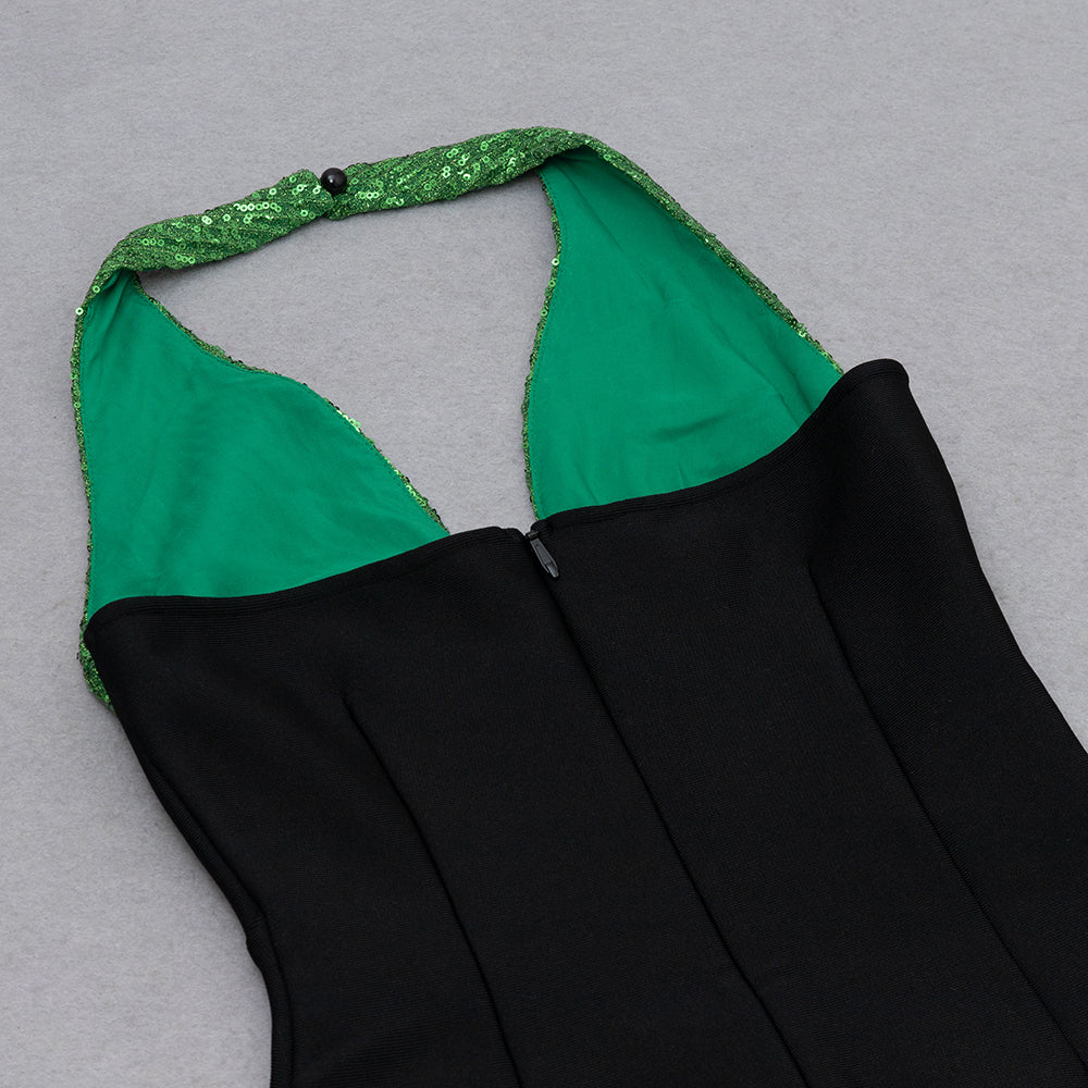 AIIZIE TWO TONE CUT OUT BACKLESS SPLIT BACK HALTER NECK DRESS - product image