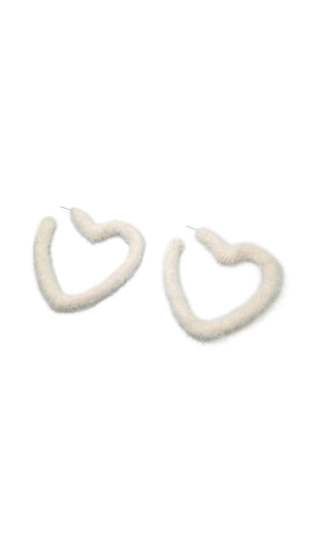 AIIZIE COZY WHITE FUZZY HEART EARRINGS FOR WOMEN - PLUSH LOVE STATEMENT HOOPS - product image