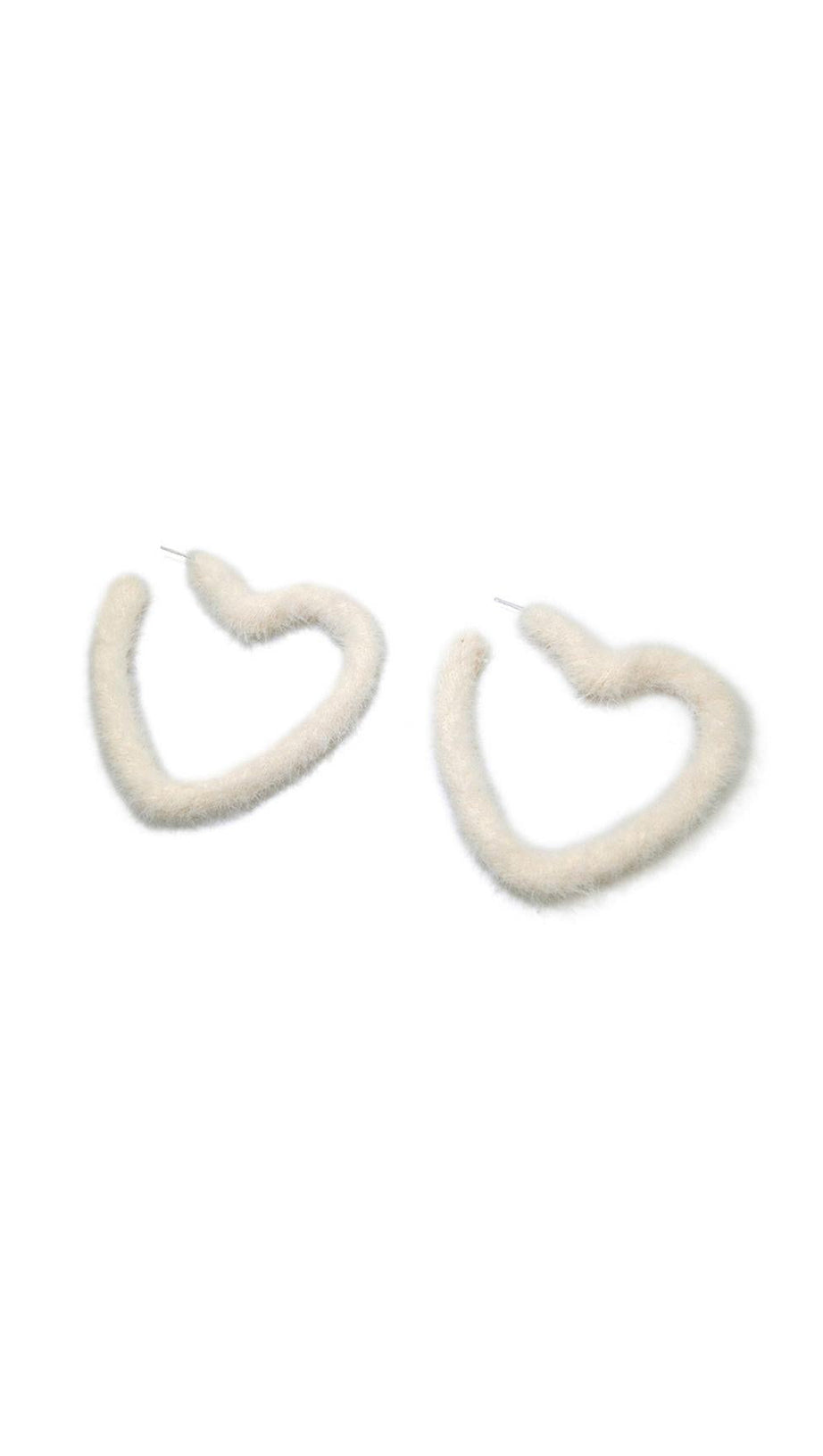 COZY WHITE FUZZY HEART EARRINGS FOR WOMEN - PLUSH LOVE STATEMENT HOOPS