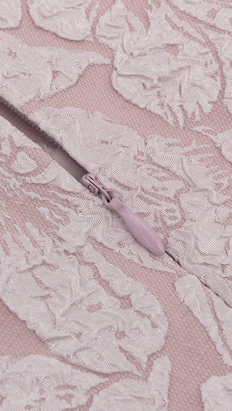 ALICE FLORAL JACQUARD PUFF SLEEVE BODYCON MAXI DRESS IN PINK