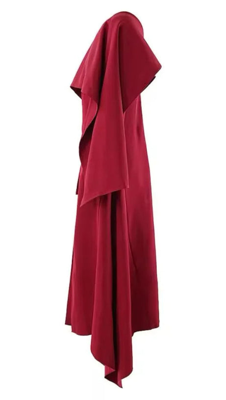 ZENOBIA SHAWL SLIT MAXI DRESS IN RED