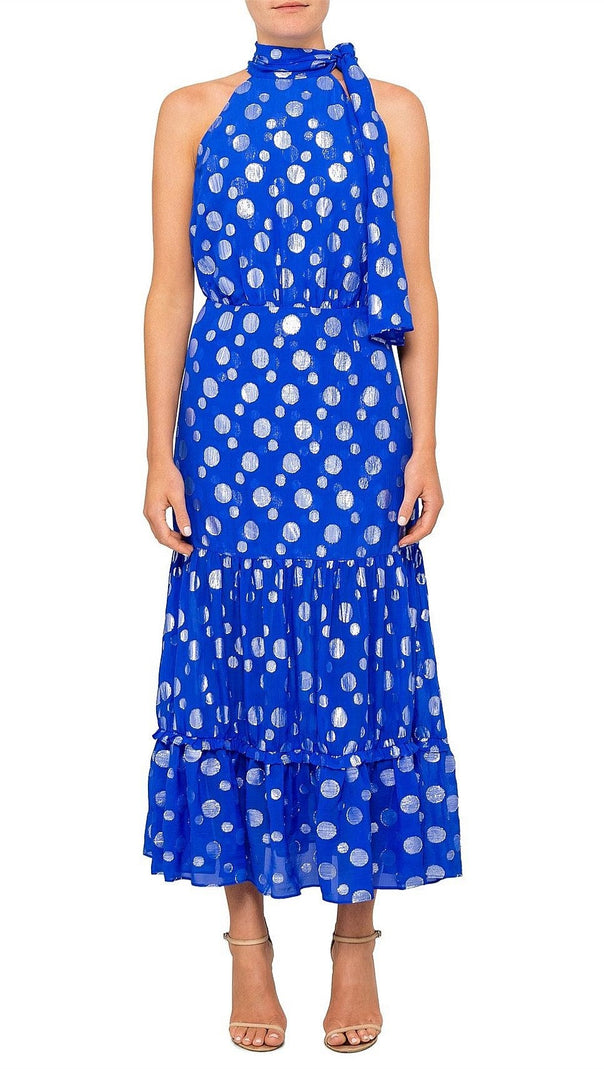 AIIZIE ELEANOR HALTER METALLIC MIDI DRESS - product image
