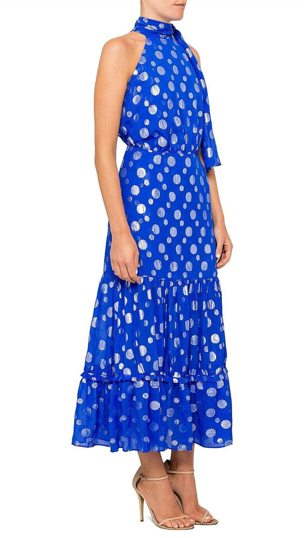 AIIZIE ELEANOR HALTER METALLIC MIDI DRESS - product image