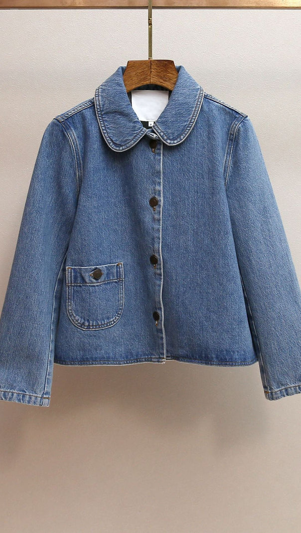 AIIZIE HARMONI CHIC CROPPED DENIM JACKET - EFFORTLESS STYLE & ROUNDED COLLAR - product image