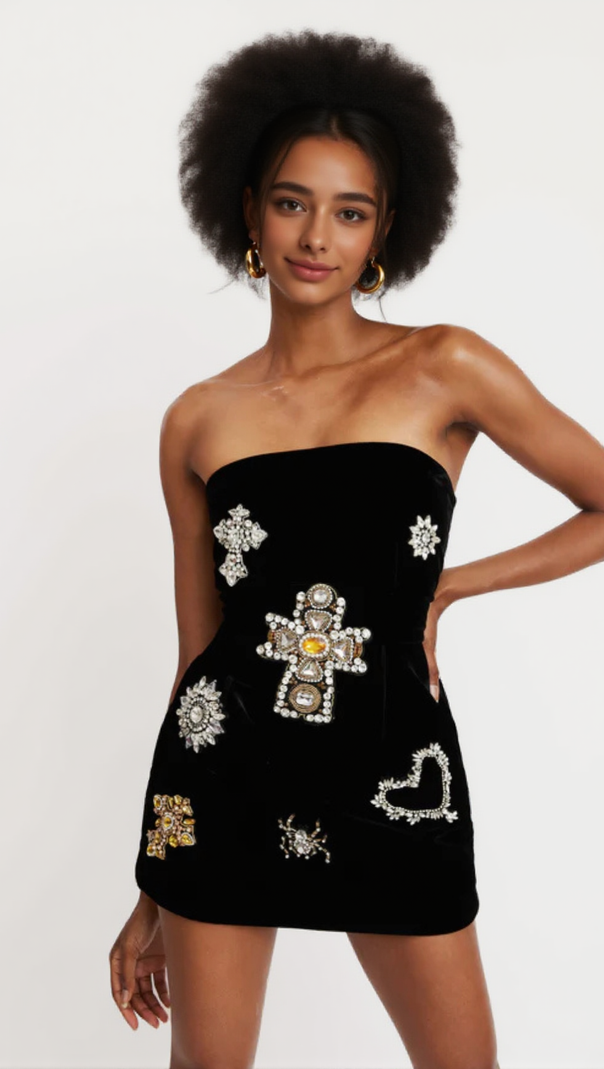 AIIZIE HYRINE STRAPLESS EMBELLISHED MINI BANDAGE DRESS - product image