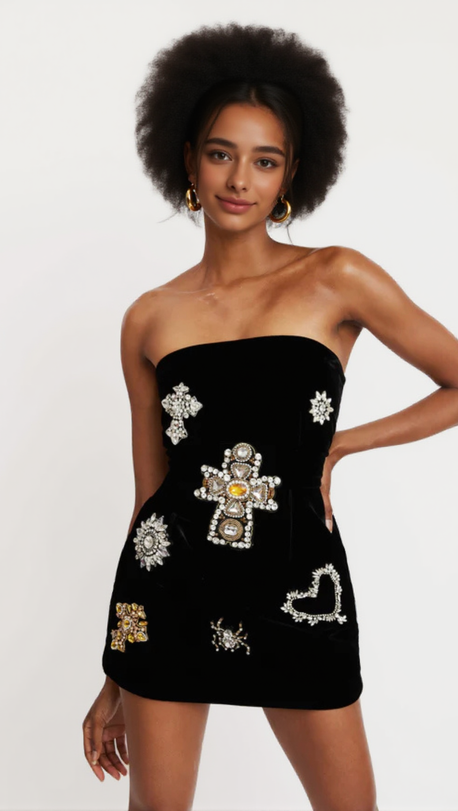 HYRINE STRAPLESS EMBELLISHED MINI BANDAGE DRESS