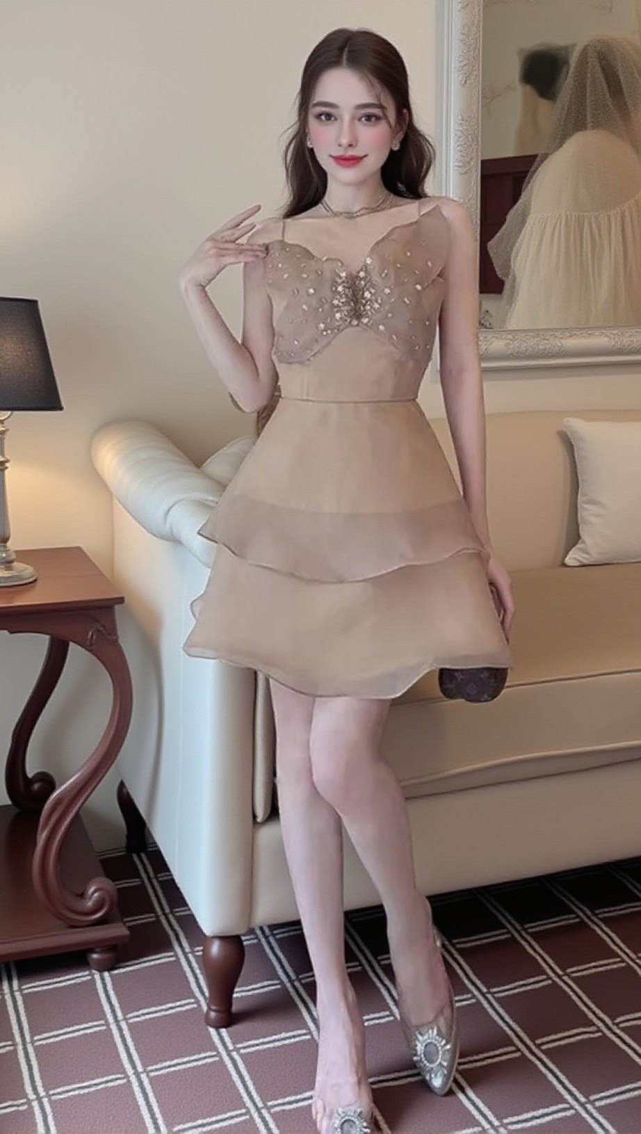 BOW DIAMOND-EMBELLISHED STRAP MINI DRESS