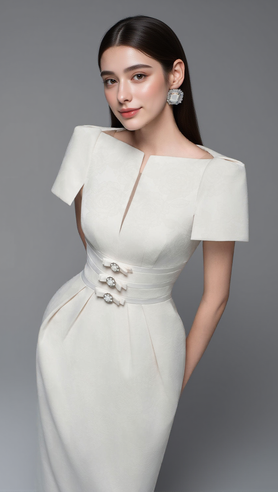 ABITO LUNGO IN BROCCATO CON SCOLLO A BARCA E GUAINA BEATRICE