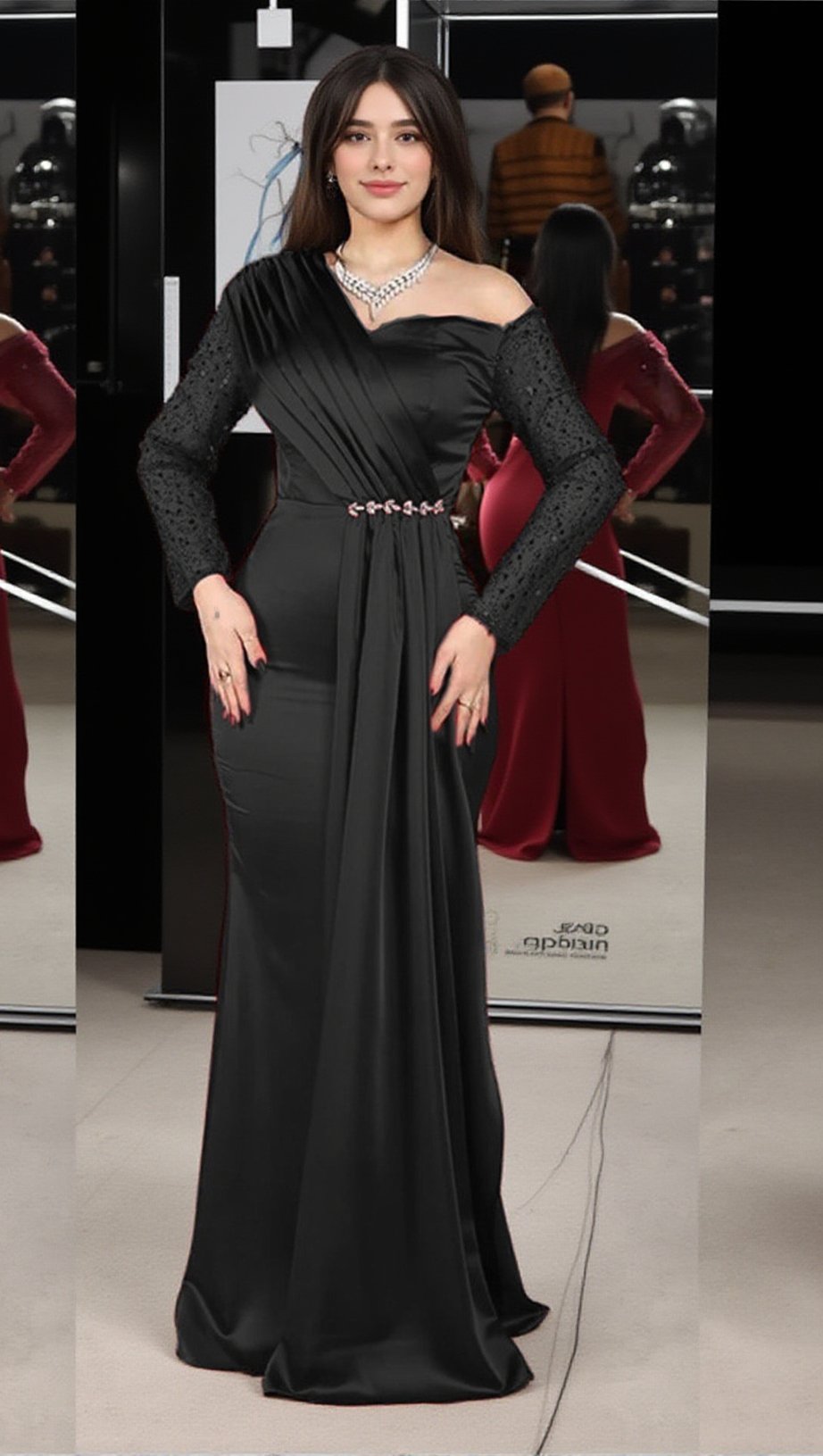 MAXI ABITO NOELIA CON RUCHES MANICHE LUNGHE