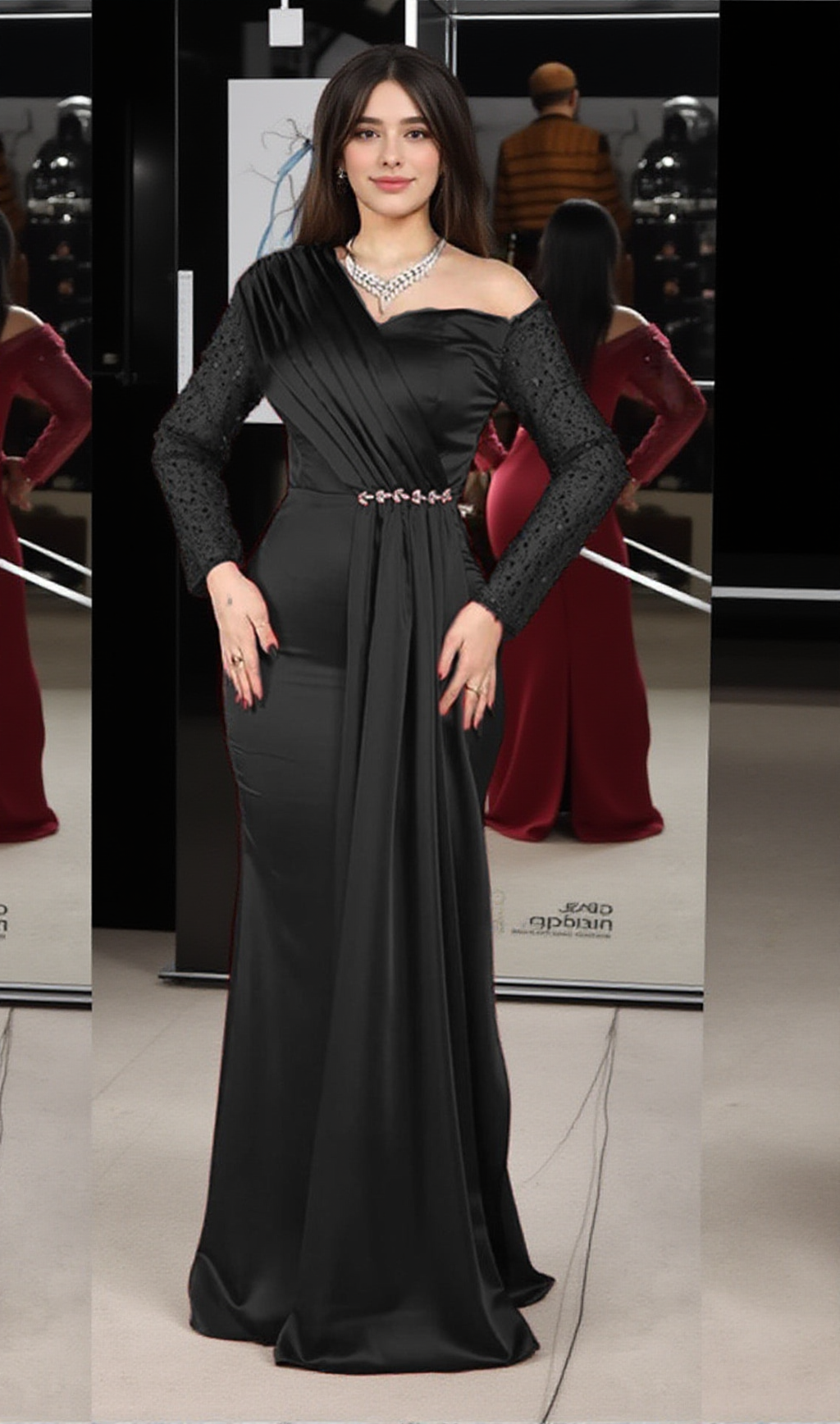 MAXI ABITO NOELIA CON RUCHES MANICHE LUNGHE