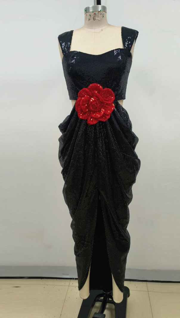 AIIZIE MIDNIGHT BLOOM 3D ROSE MAXI DRESS - product image
