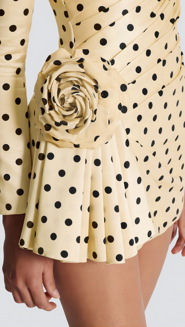 AIIZIE JENNY POLKA DOTS SATIN MINI DRESS IN YELLOW - product image