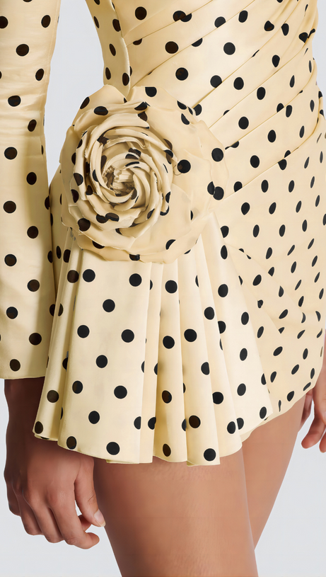JENNY POLKA DOTS SATIN MINI DRESS IN YELLOW